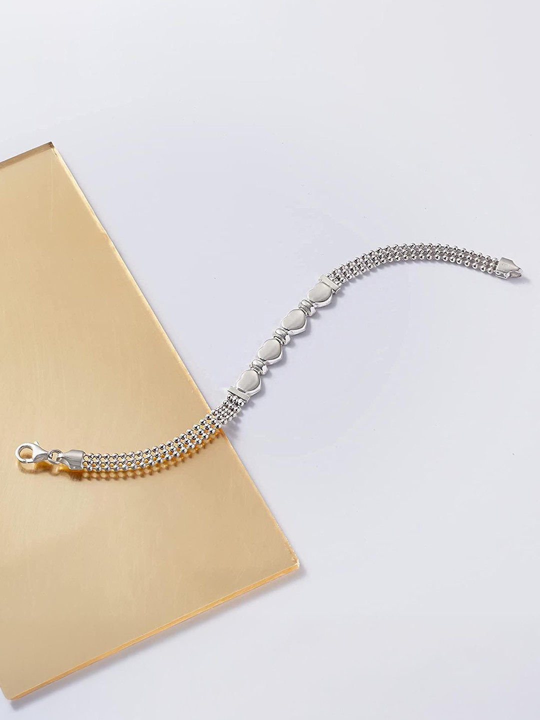 LeCalla 925 Sterling Silver-Plated Multi Heart Link Bracelet