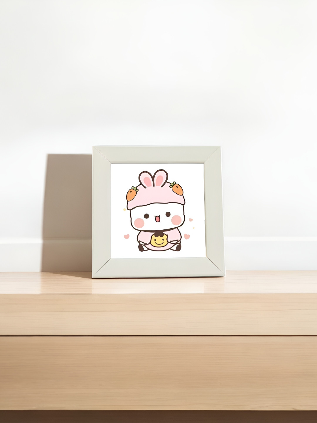 Anikmart White & Pink Self Design MDF Anime Design Table Top Frame