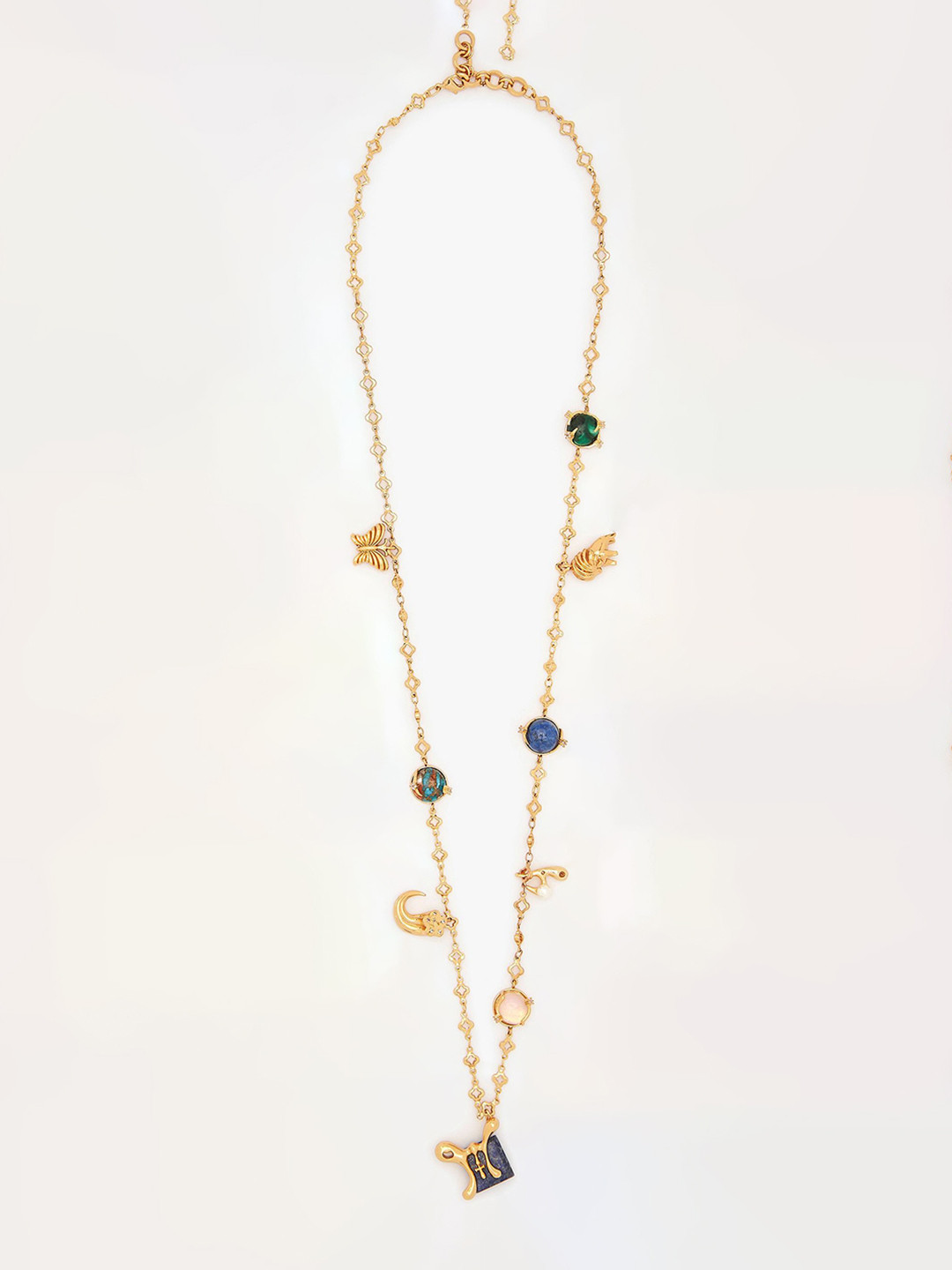 Outhouse Pisces Vintage Celestial Halo 22K Gold-Plated Lapis Lazuli Studded Chain
