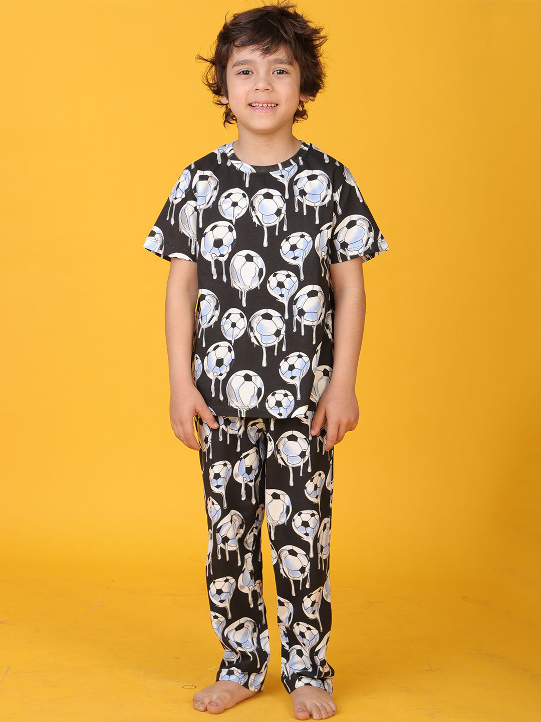 Anthrilo Boys Printed Pure Cotton Football Melt Short Sleeve Pyjama Set