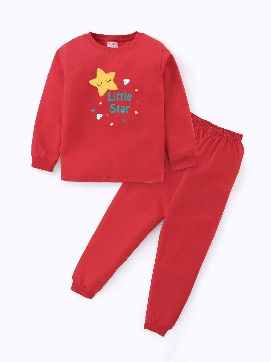 BLUSHES Kids Little Star Printed Pure Cotton Top With Joggers Night Suit