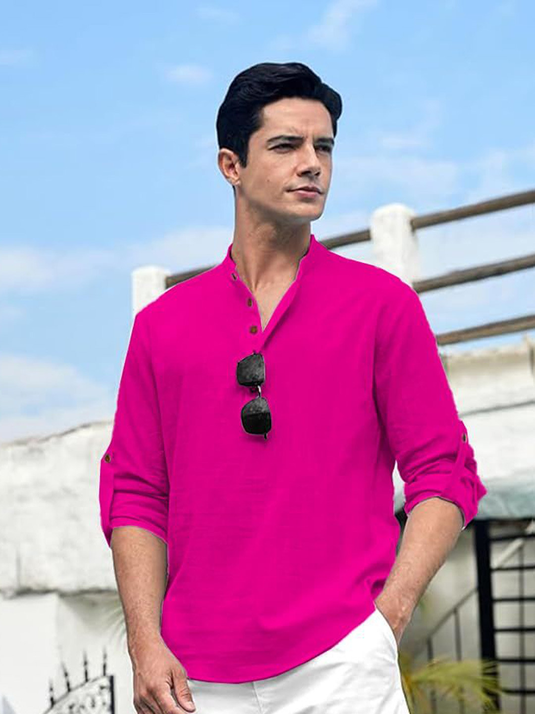 EdinWolf Men India Slim Fit Band Collar Solid Cotton Casual Kurta