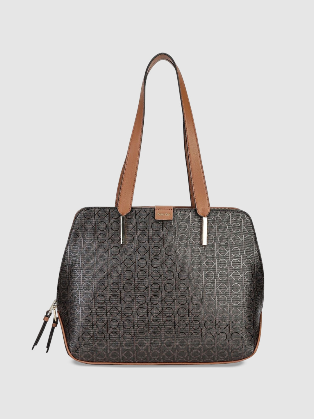 Calvin Klein Women Brand Logo Printed Structured Leather Handheld Bag