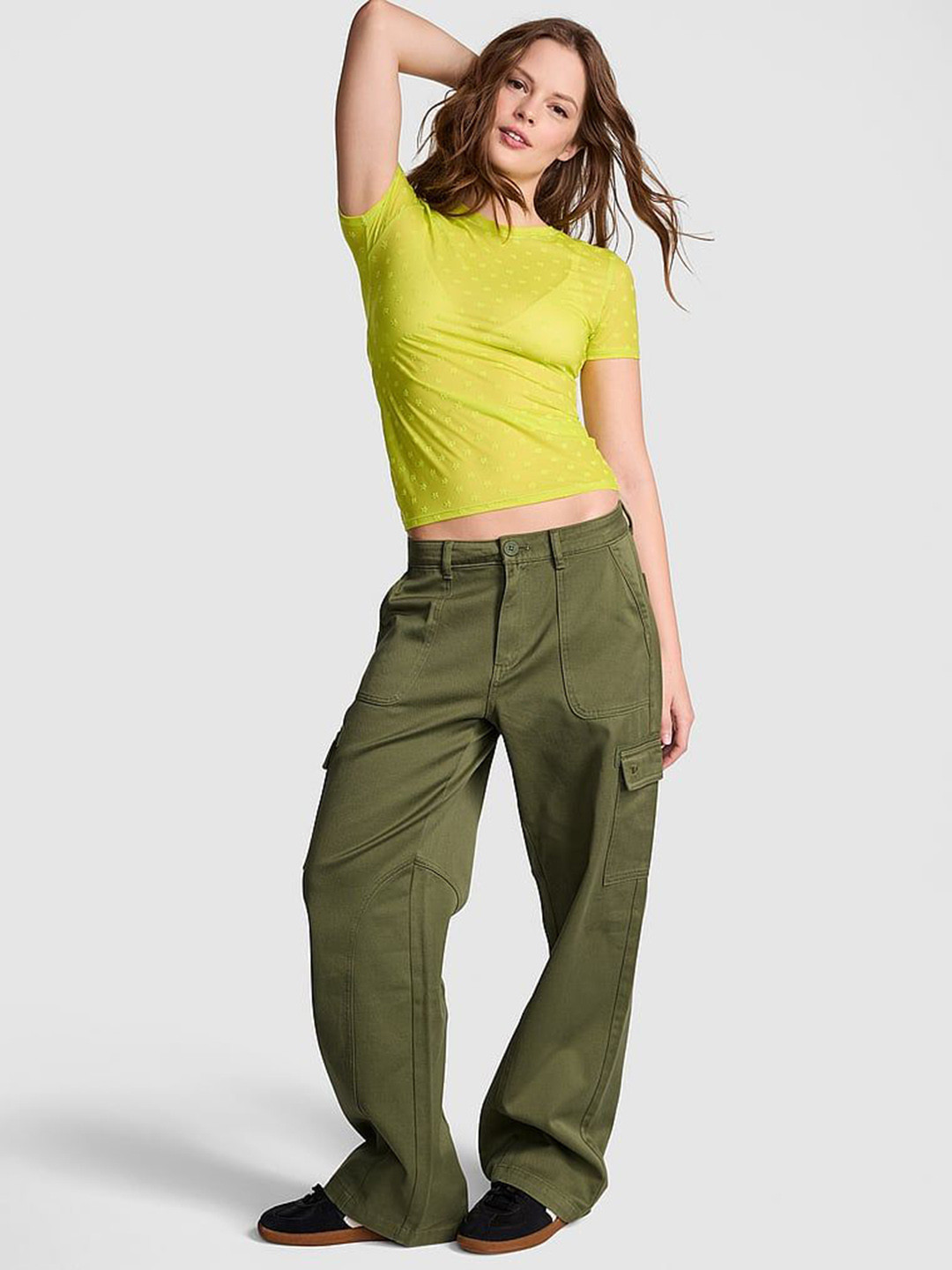 Victoria's Secret Women Cotton Pleated Cargos Trousers