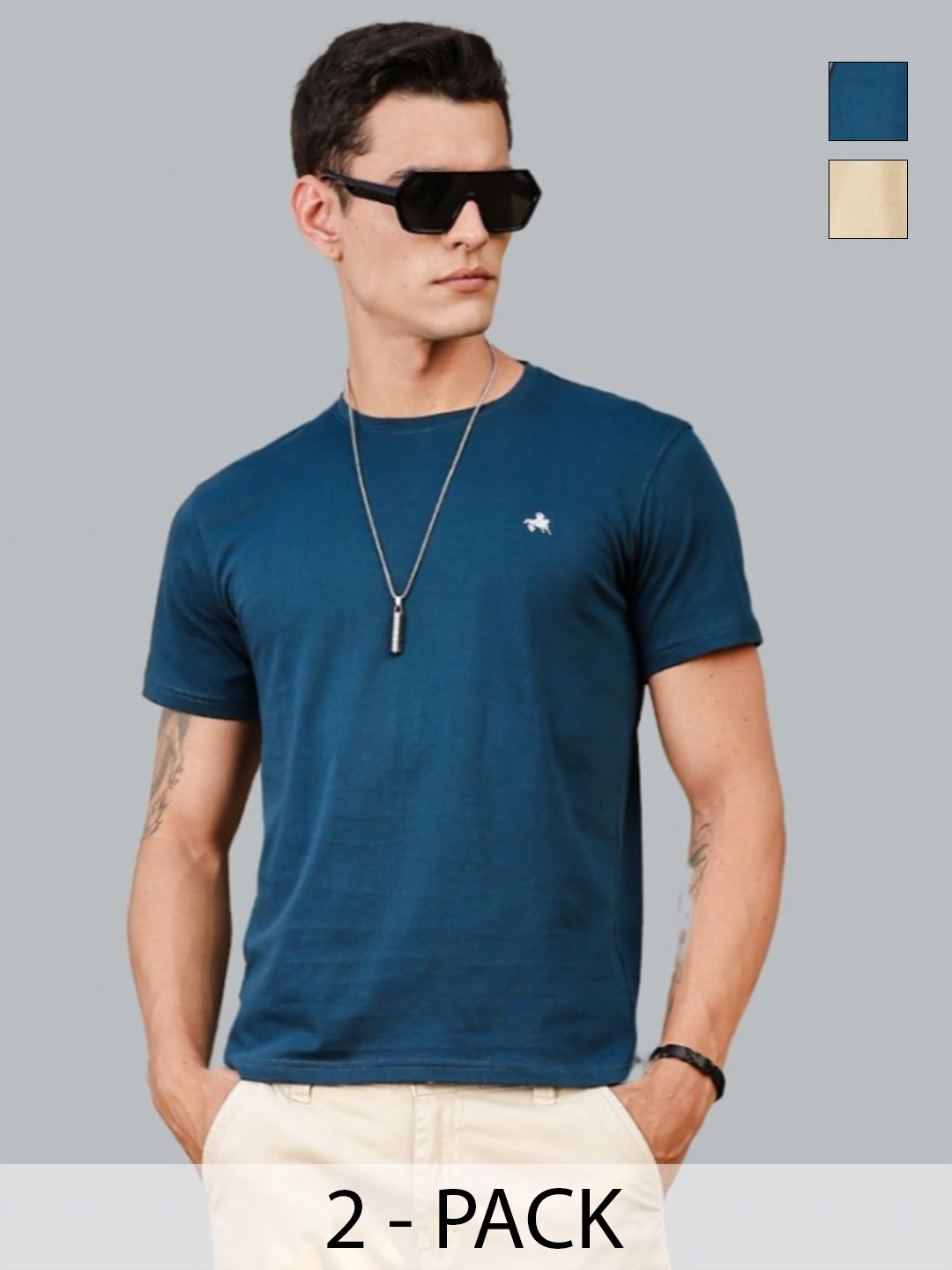 Parcel Yard Men Pack of 2 Stretchex Solid Round Neck Cotton T-shirts