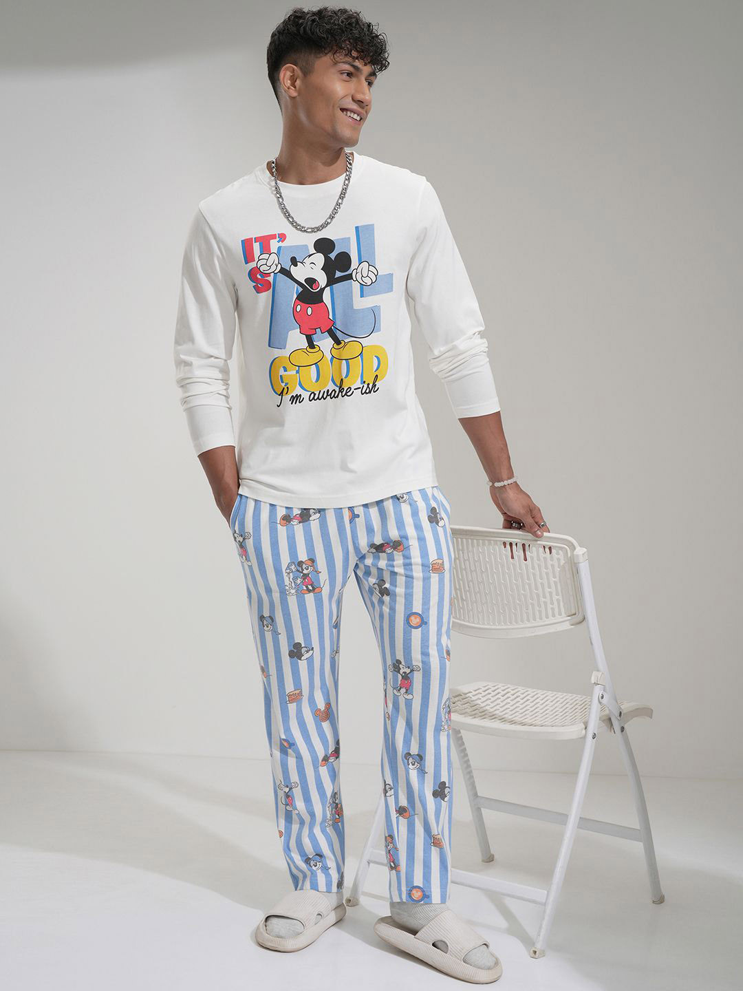 HIGHLANDER Men Mickey Mouse Printed Pure Cotton Night Suit