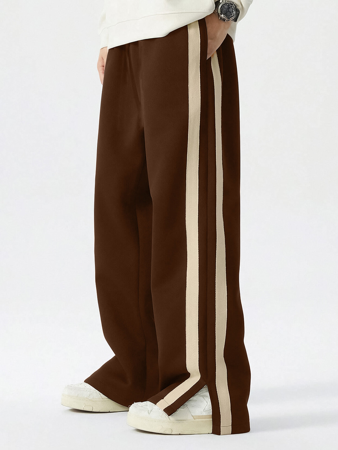 Maniac Men Colourblocked Cotton Side Tap Mid-Rise Trousers