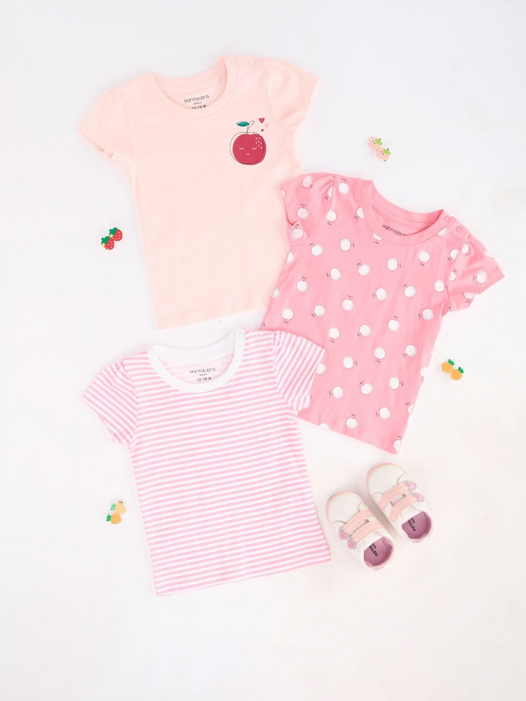 Pantaloons Baby Girls Pack of 3 Striped Round Neck Cotton T-shirts