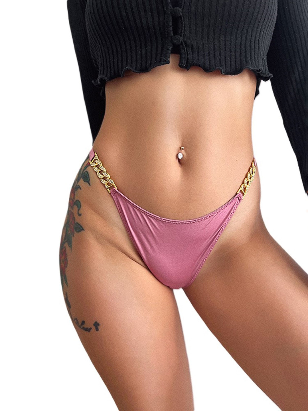 UR HIGHER SELF Low Rise Bikini Brief With Chain Diamond Chain GS Panty Pink