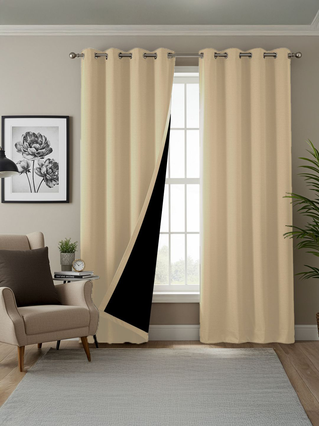 URBAN SPACE Beige Set of 2 100% Black Out Long Door Curtain