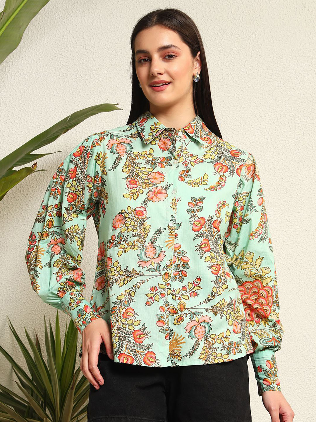HANDICRAFT PALACE Women Comfort Oversized Fit Floral Printed Cotton Casual Shirt