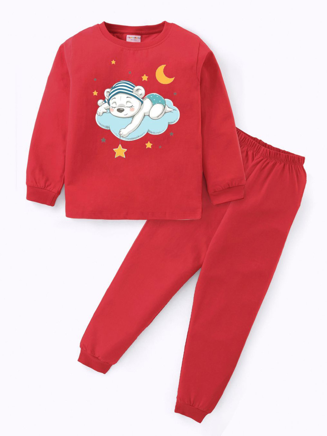 BLUSHES Kids Cloud Dog Printed Round Neck Pure Cotton Night Suit