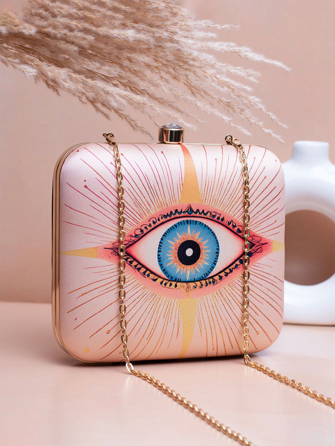 ARTKLIM Evil Eye Printed Shoulder Strap Buckle Detail Box Clutch