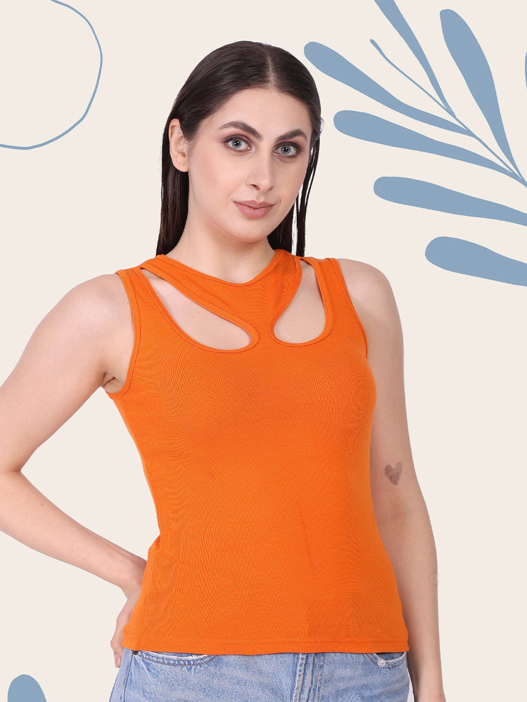 Moda Rapido Women Orange Halter Neck Top