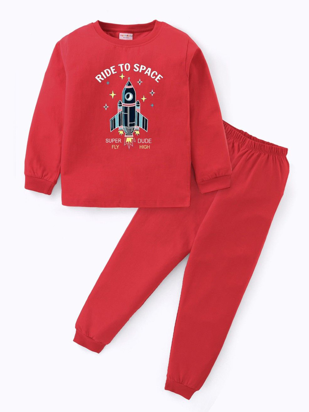 BLUSHES Kids Ready To Space Printed Round Neck Pure Cotton Night Suit