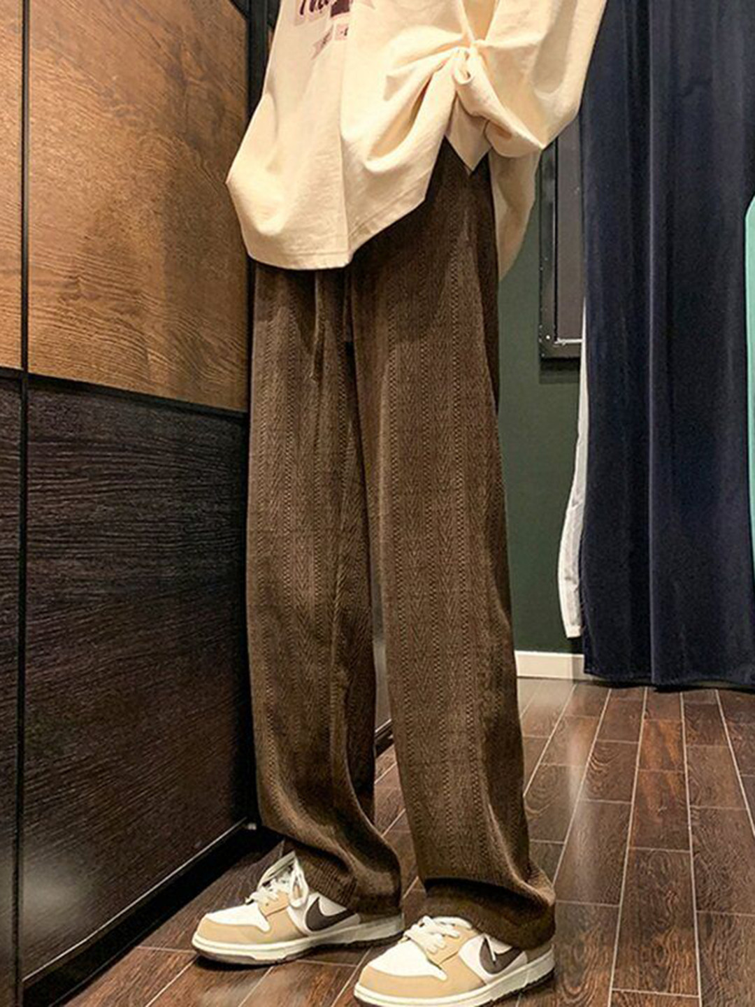 Outzidr Brown Corduroy Wide Leg Pants