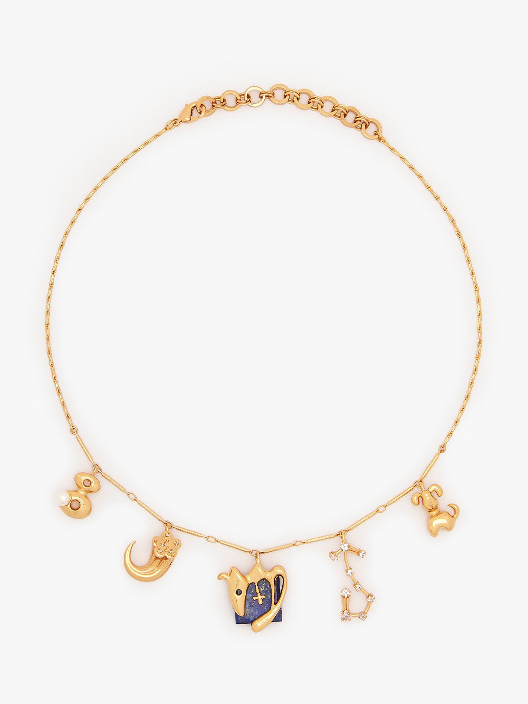 Outhouse Virgo Vintage Celestial Halo 22K Gold-Plated Lapis Lazuli Studded Chain