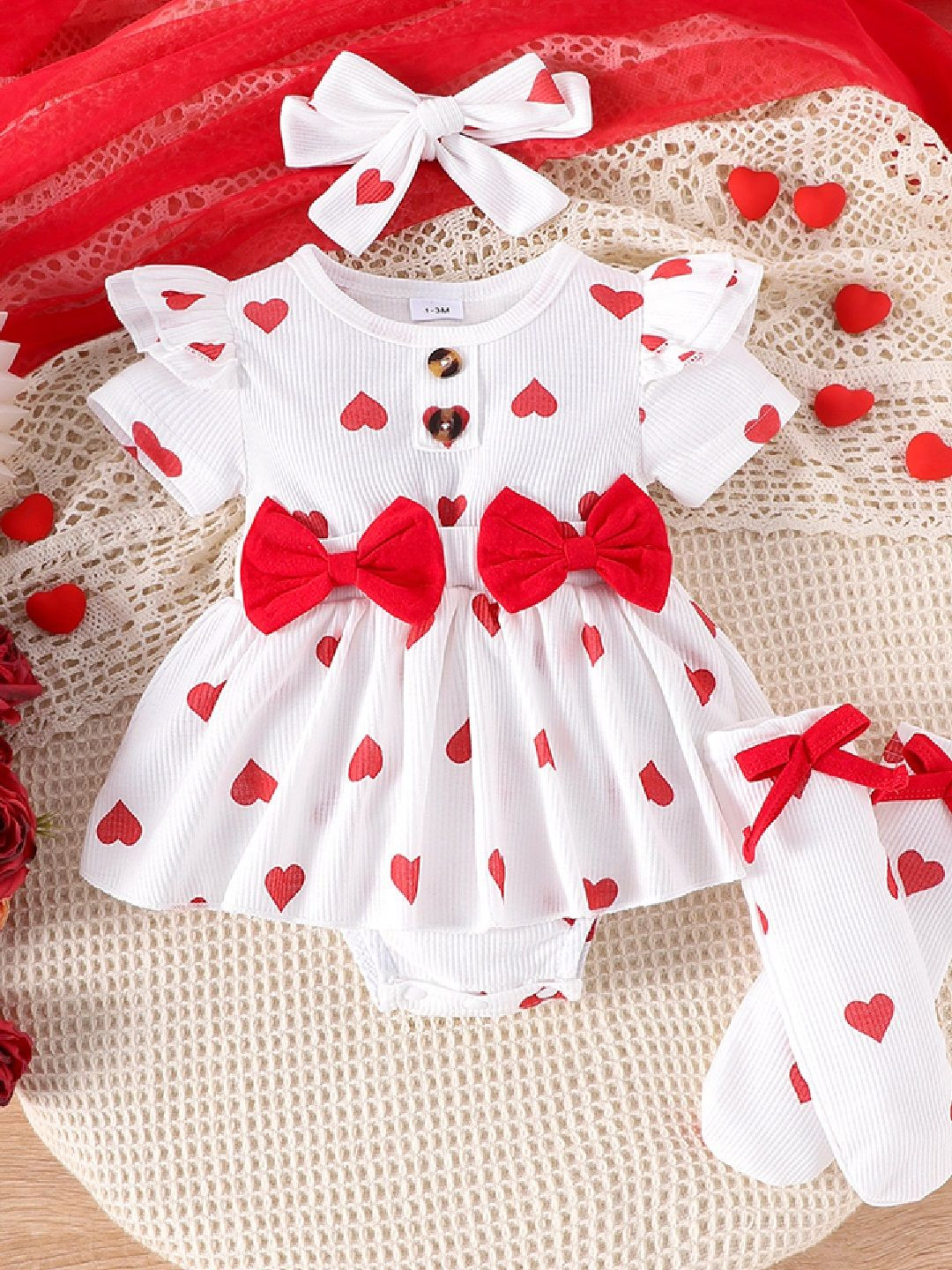 Xsole Girl Heart Self Design Bows Fit & Flare Dress