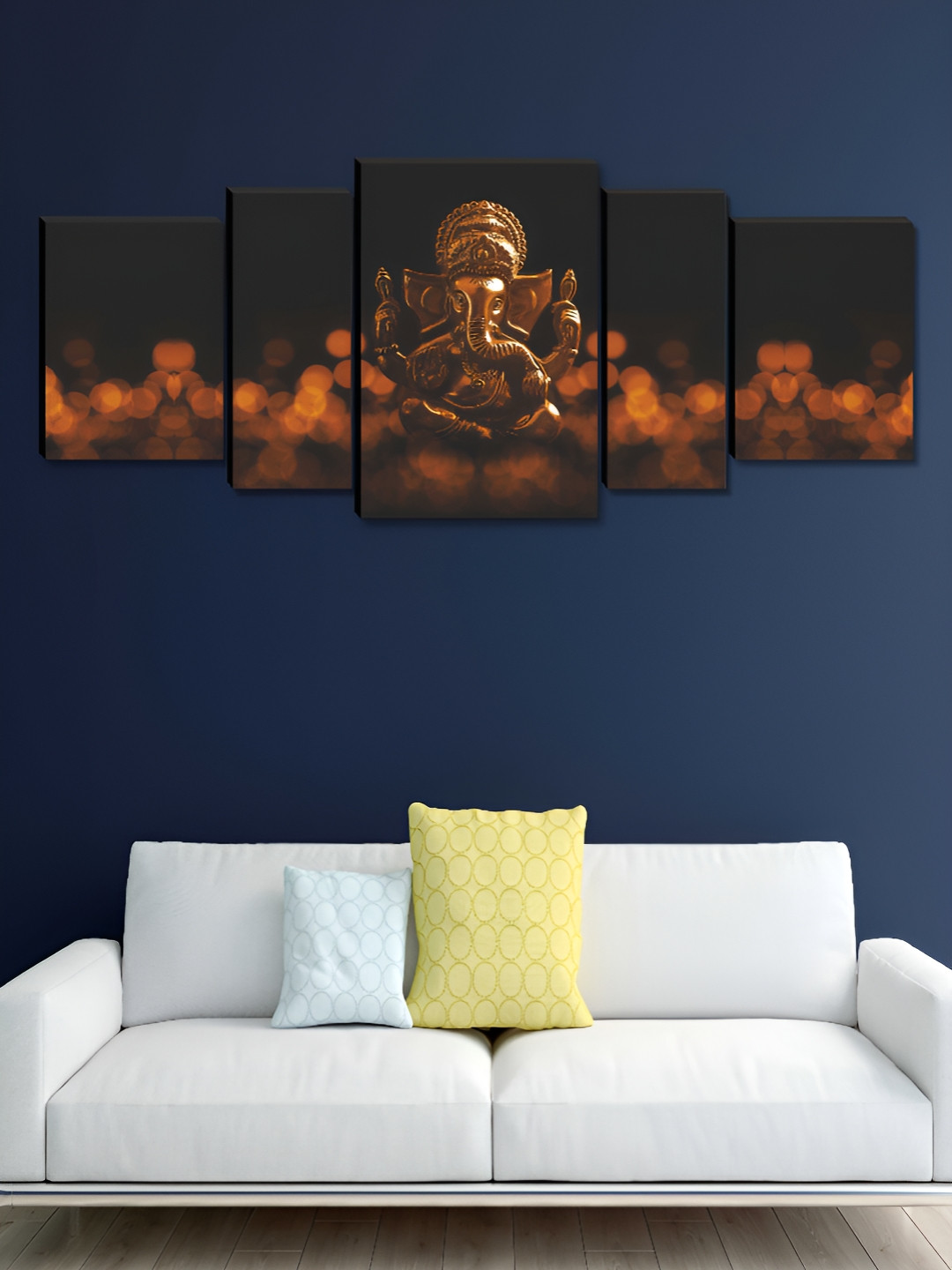 Myntra Elegant Homes Brown & Black 5 Pieces Canvas Religious LordGanesh Painting Wall Arts
