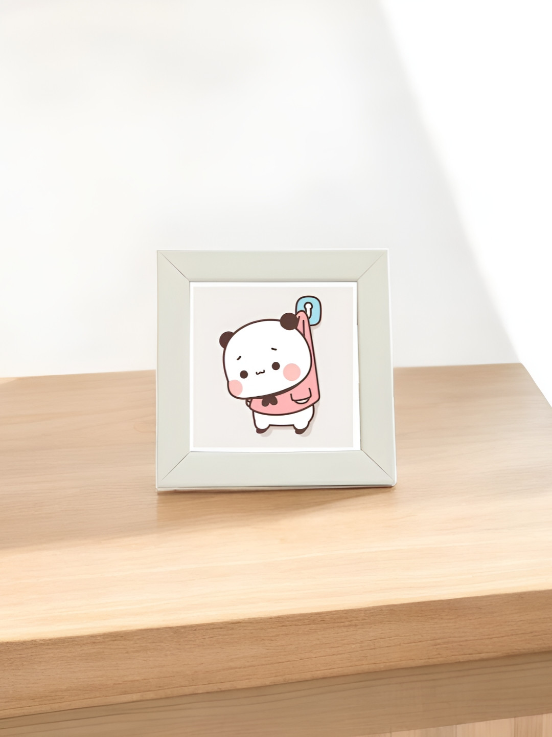 Anikmart White & Pink Self Design MDF Anime Design Table Top Frame