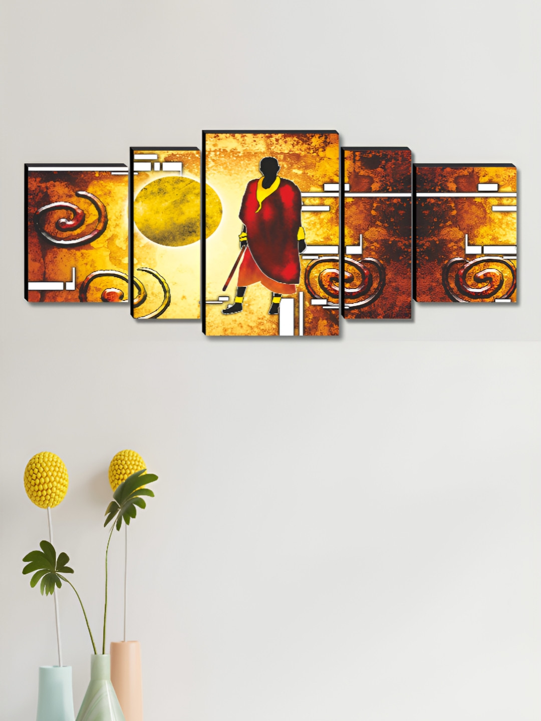 Myntra Elegant Homes Red & Yellow 5 Pieces Man Wooden Wall Art