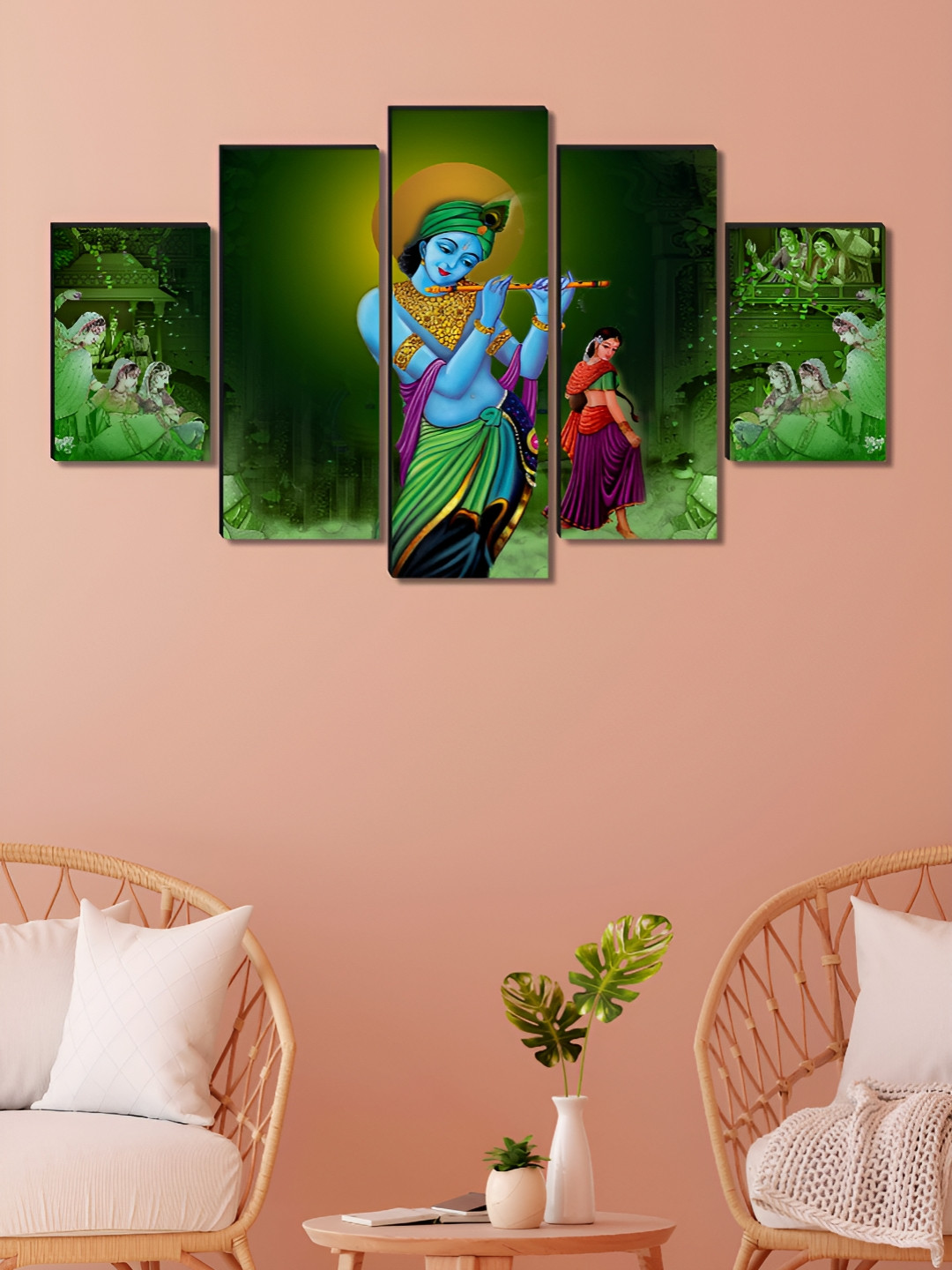 Myntra Elegant Homes Blue & Green 5 Pieces Wood Religious Wall Paintings