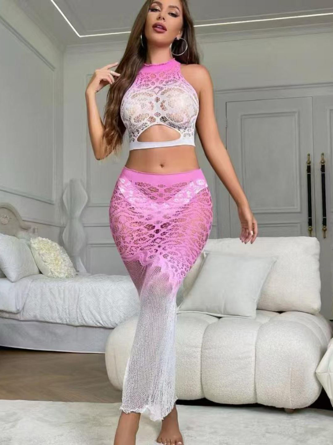 Sizi Women Two-Piece Halter Neck Baby Doll