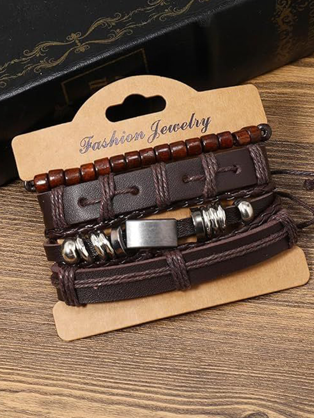 The Roadster Lifestyle Co. Men Silver-Plated Set Of 4 Wraparound Leather Bracelets
