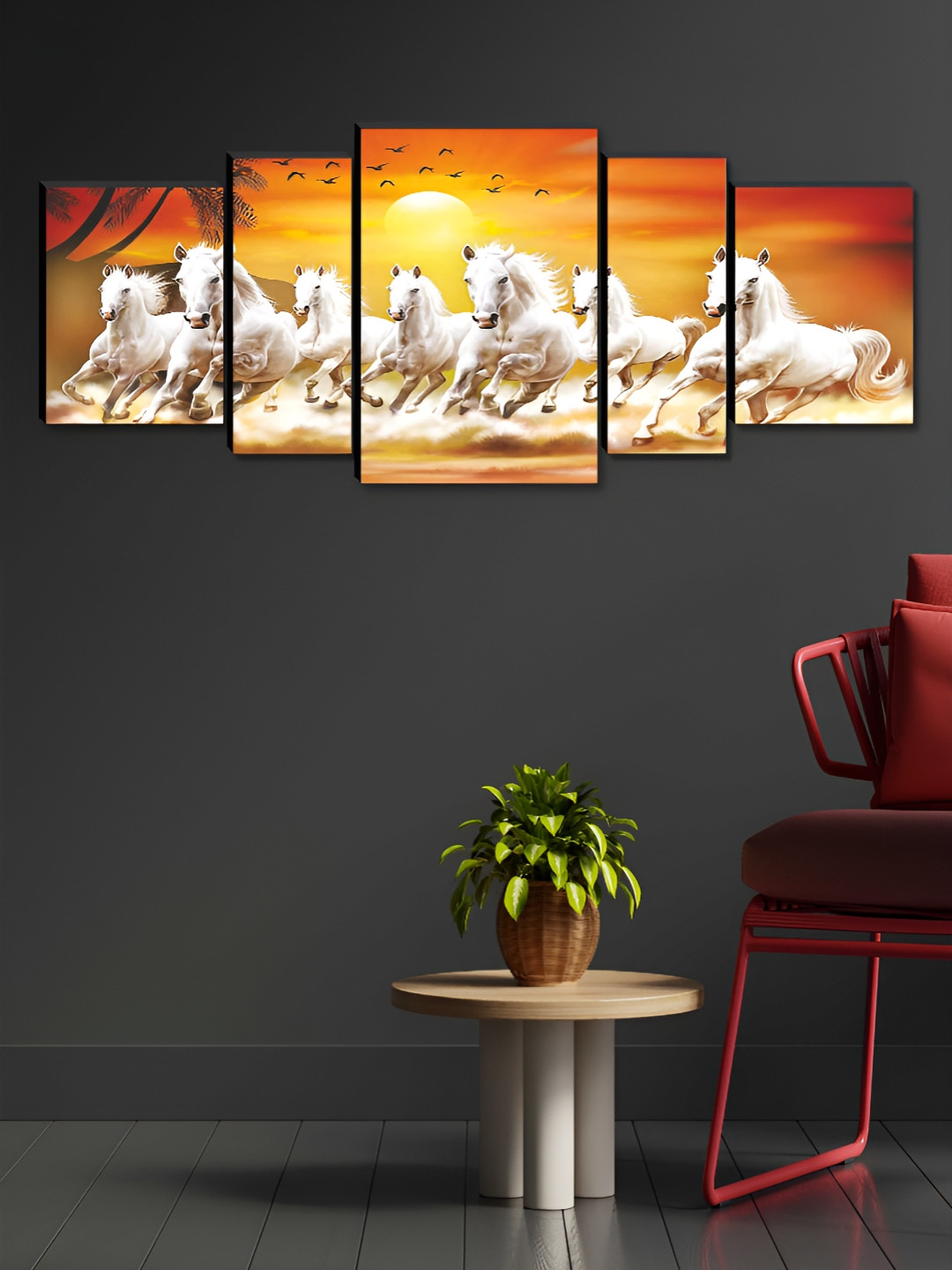 Myntra Elegant Homes White 5 Pieces Birds and Animals Running Horses Wooden Wall Arts