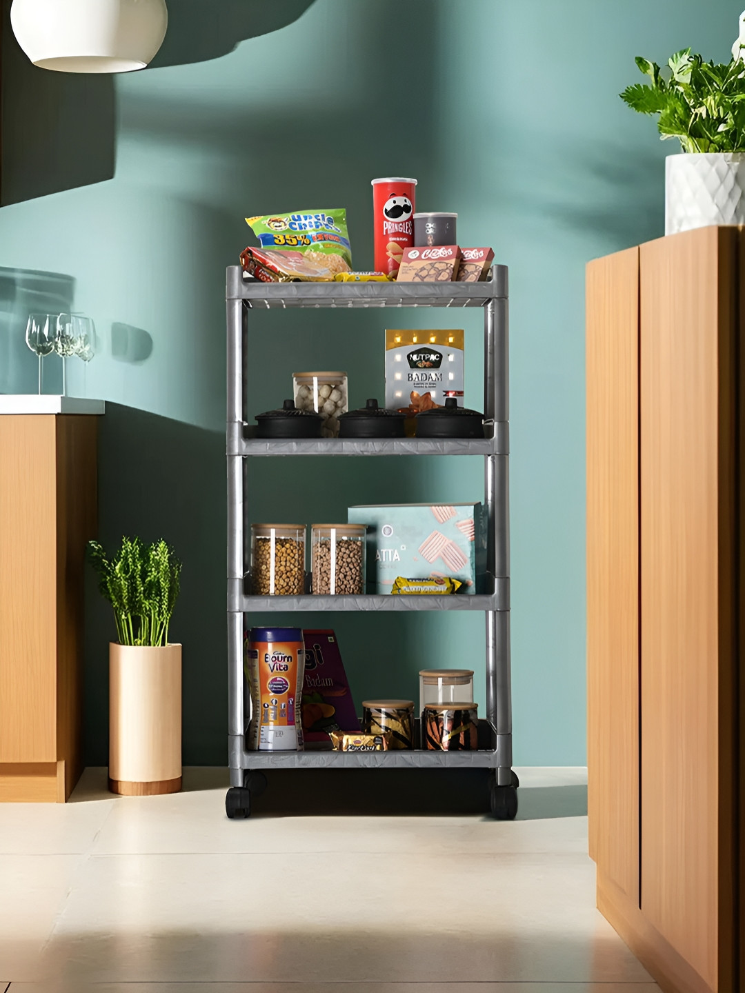 Aura Grey 4-Layer Storage Trolley Rack With Wheels