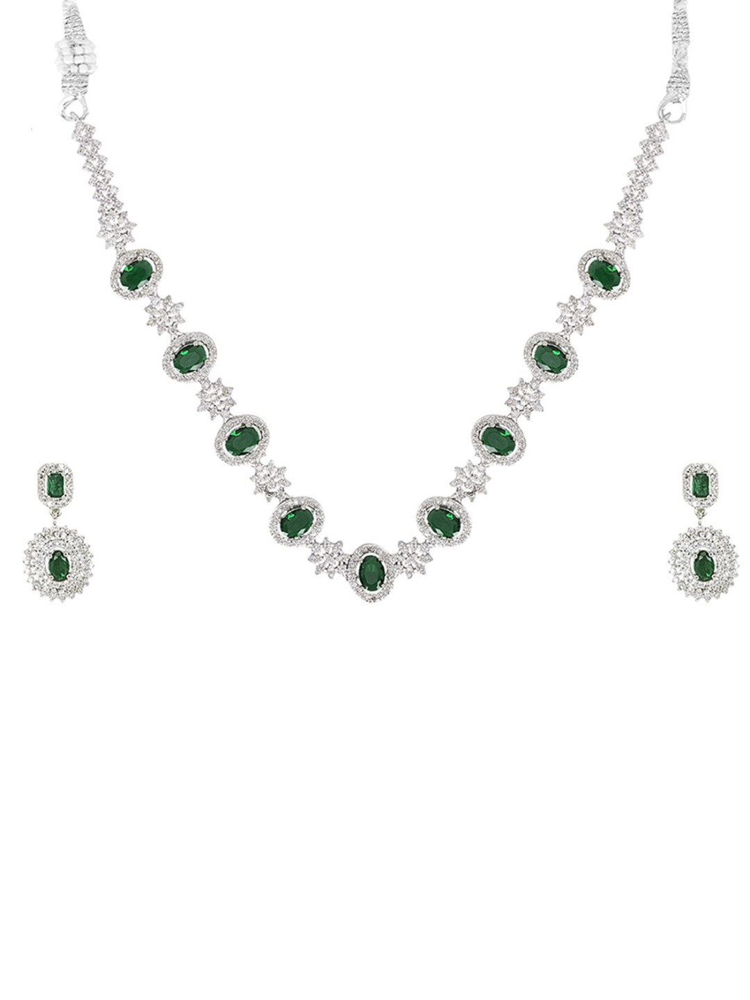 FANCY KF Silver-Plated American Diamond Stone Studded Jewellery Set