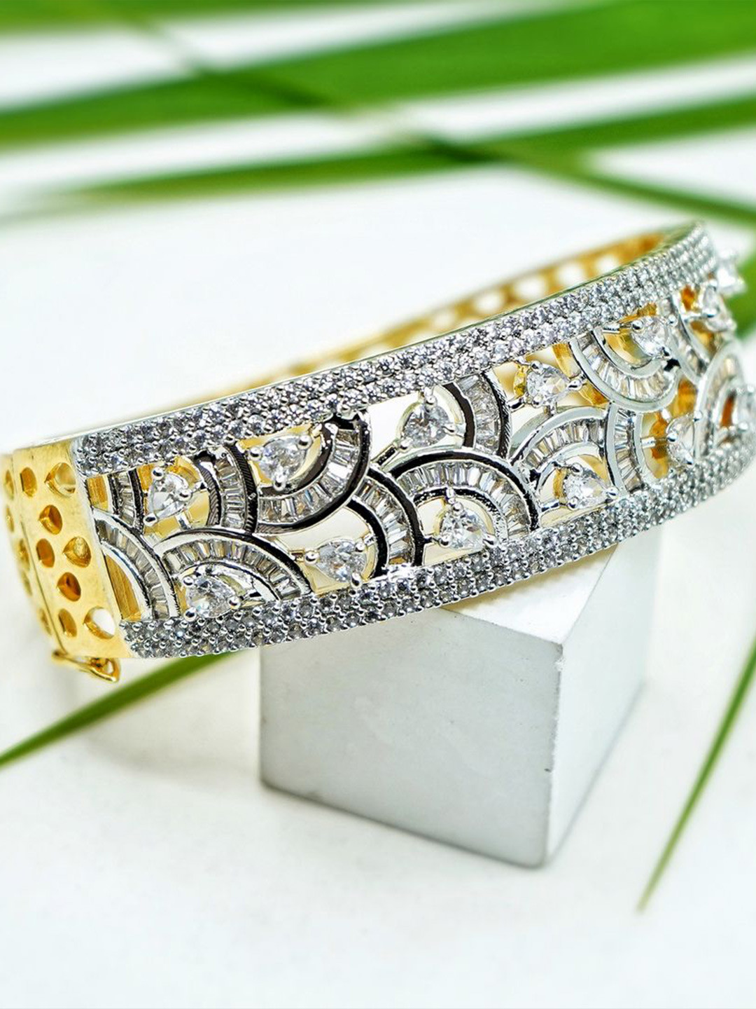 Chaandi Rivaaz Payals Gold-Plated Cubic Zirconia Studded Kada Bracelet