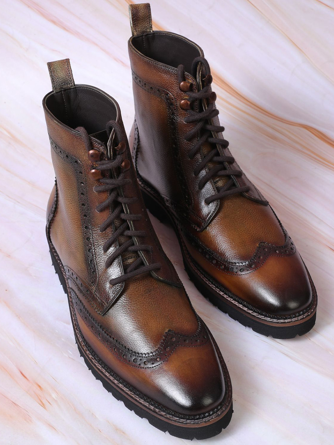 MILLE DOLLARI Men Leather Round Toe Biker Boots