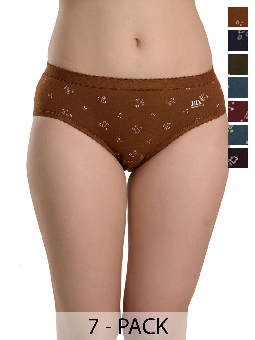 JIL X Women Pack Of 7 Hipster Printed Anti-Odour Cotton Hipster Brief