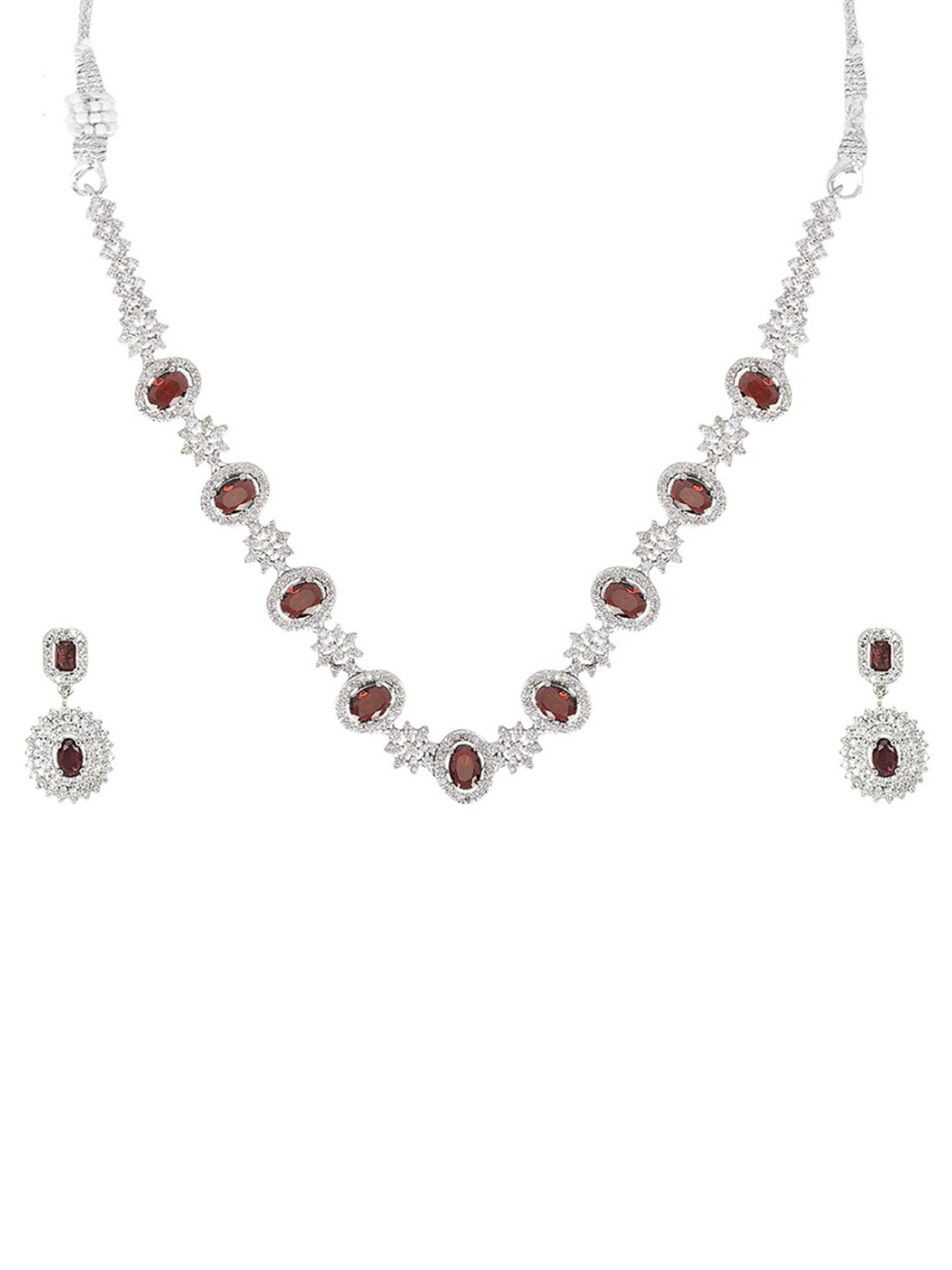 FANCY KF Silver Plated American Diamond Studded Jewellery Set