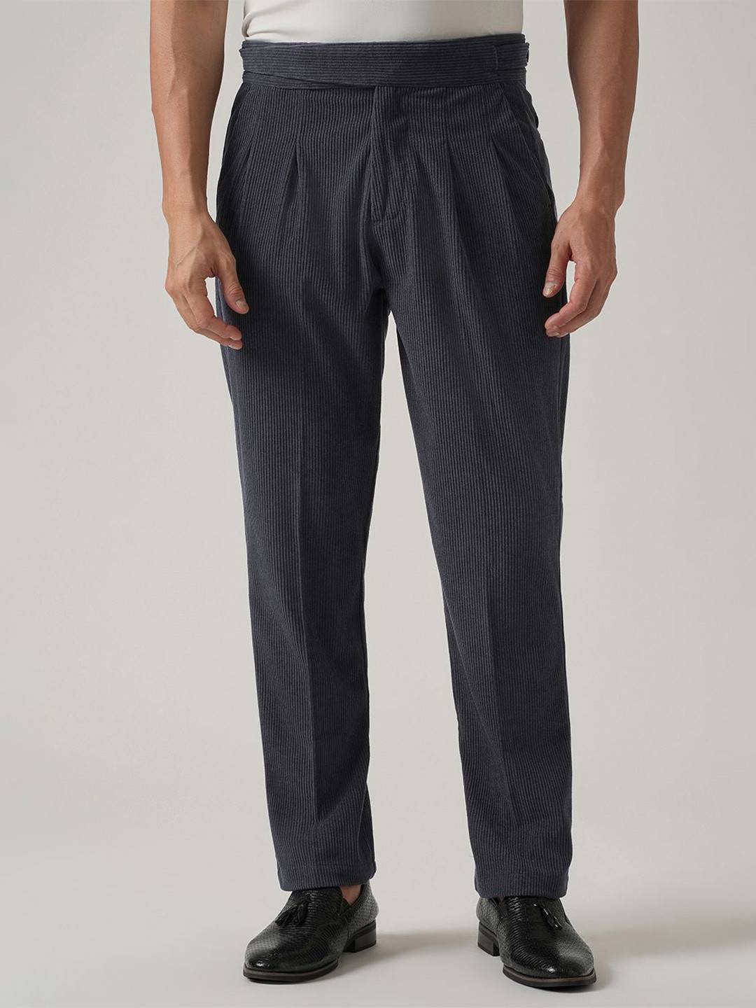 Banana Club Men Smart Dark Grey Corduroy Gurkha Pants