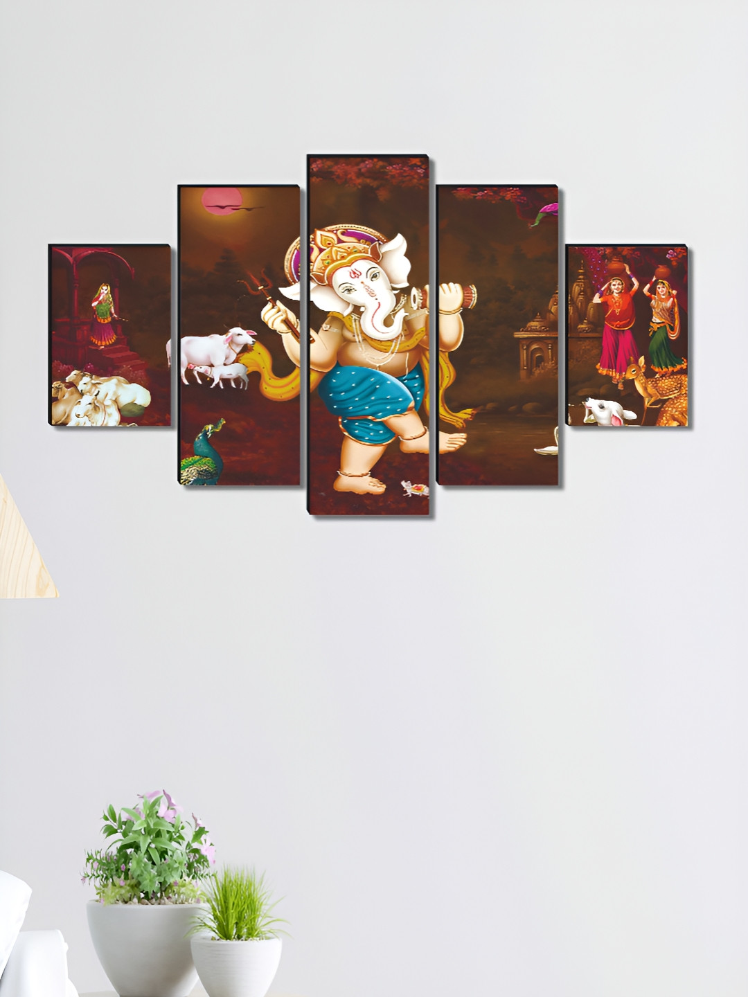 Myntra Elegant Homes Lord Ganesh Wood Wall Rectangle Paintings Wall Art