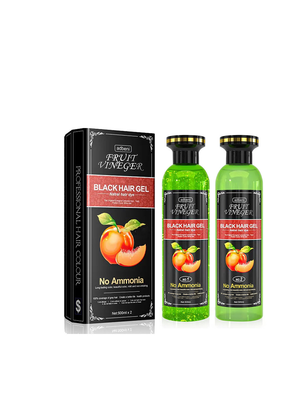Adbeni Set Of 2 Fruit Vinegar Gel Hair Color - 500 ml Each - Black
