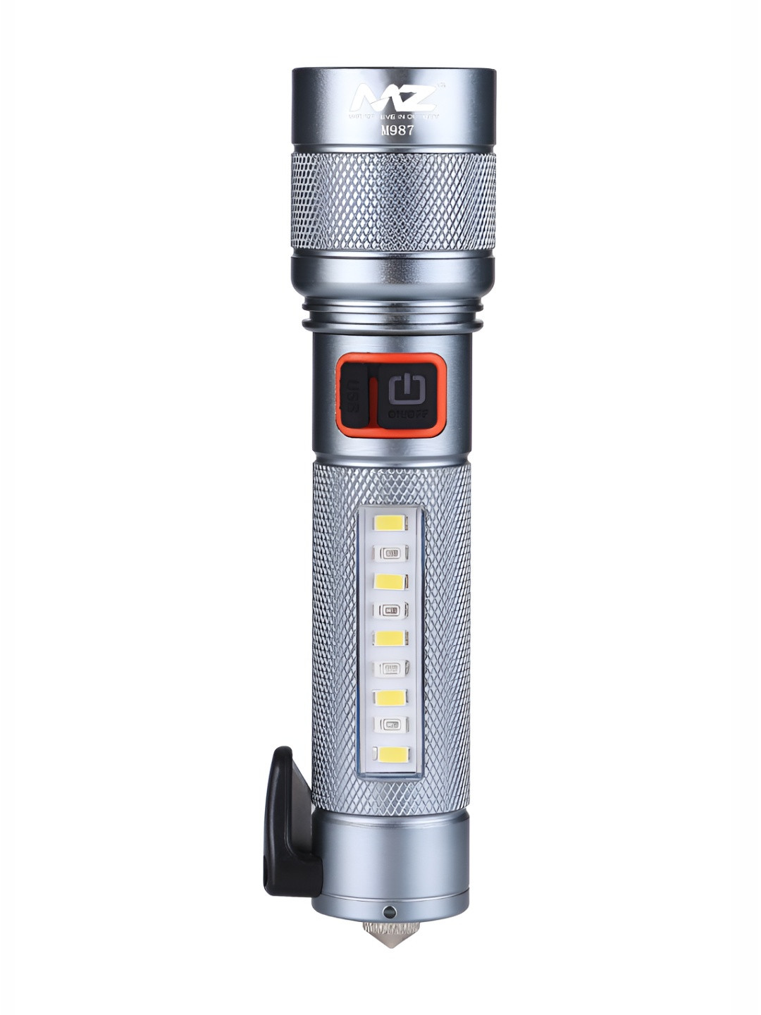 MZ M987 Silver Toned Metal Rechargeable Led Flashlight