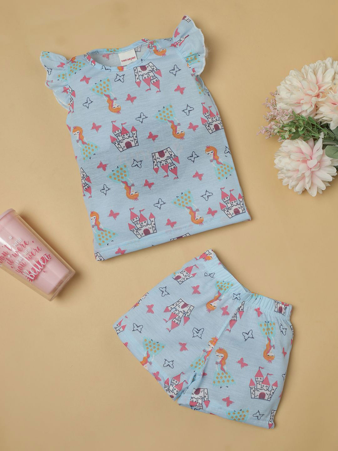 RAINE AND JAINE Girls Pure Cotton Printed Night suit