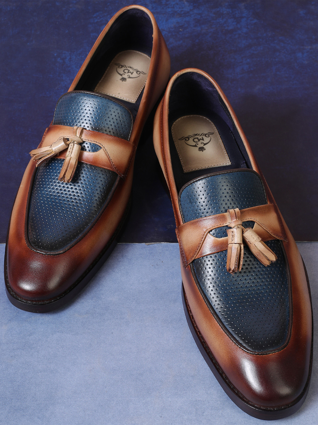 MILLE DOLLARI Men Colourblocked Slip-On Leather Loafers With Tassels