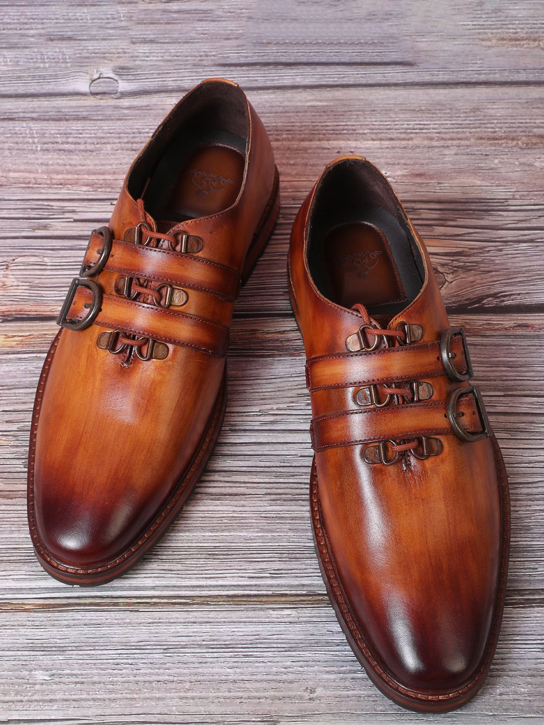 MILLE DOLLARI Men Leather Formal Monk Shoes