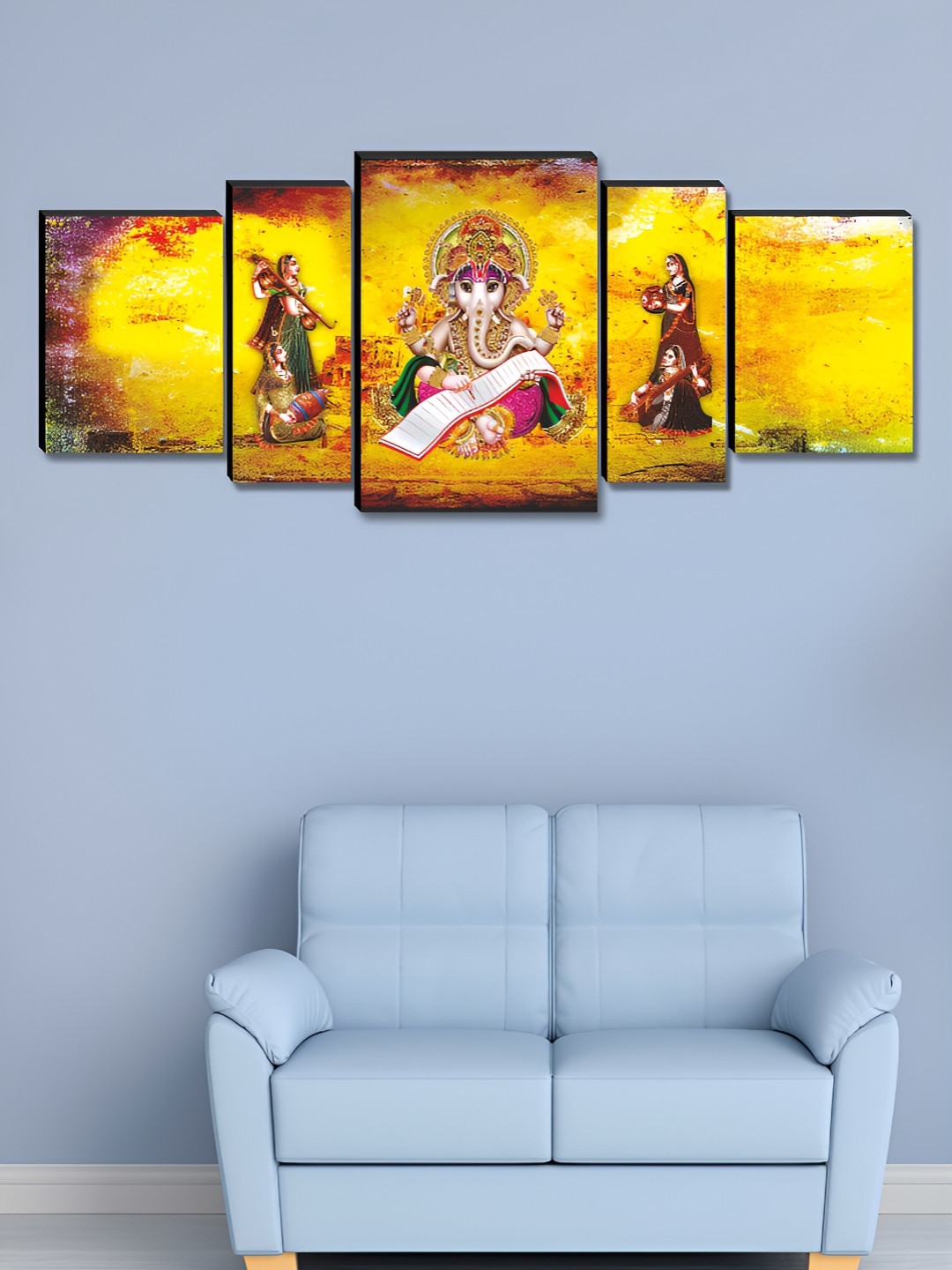 Myntra Elegant Homes Yellow & Red 5 Pieces Wooden Religious Lord Ganesh Painting Wall Arts