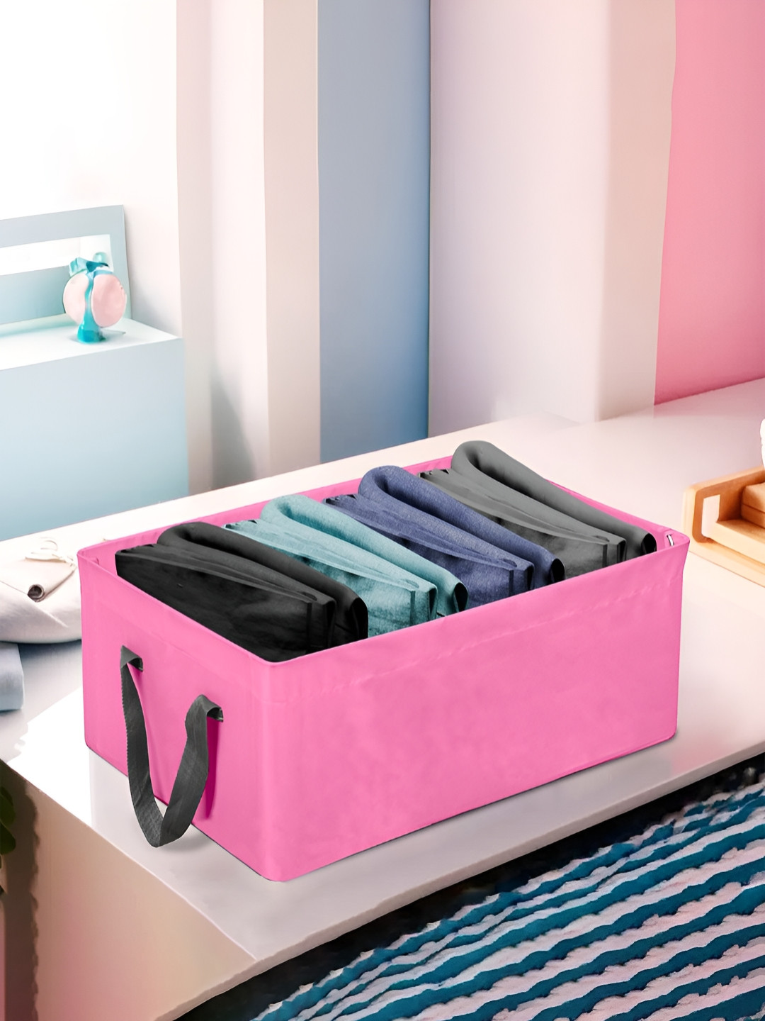 Aura Pink & Grey Parachute Wardrobe Organizer With Handles