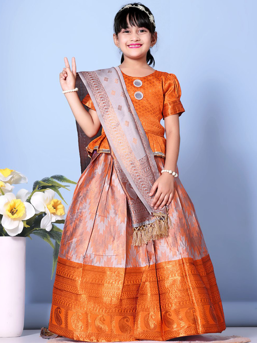 BAESD Girls Woven Design Ready to Wear Lehenga & Blouse With Dupatta