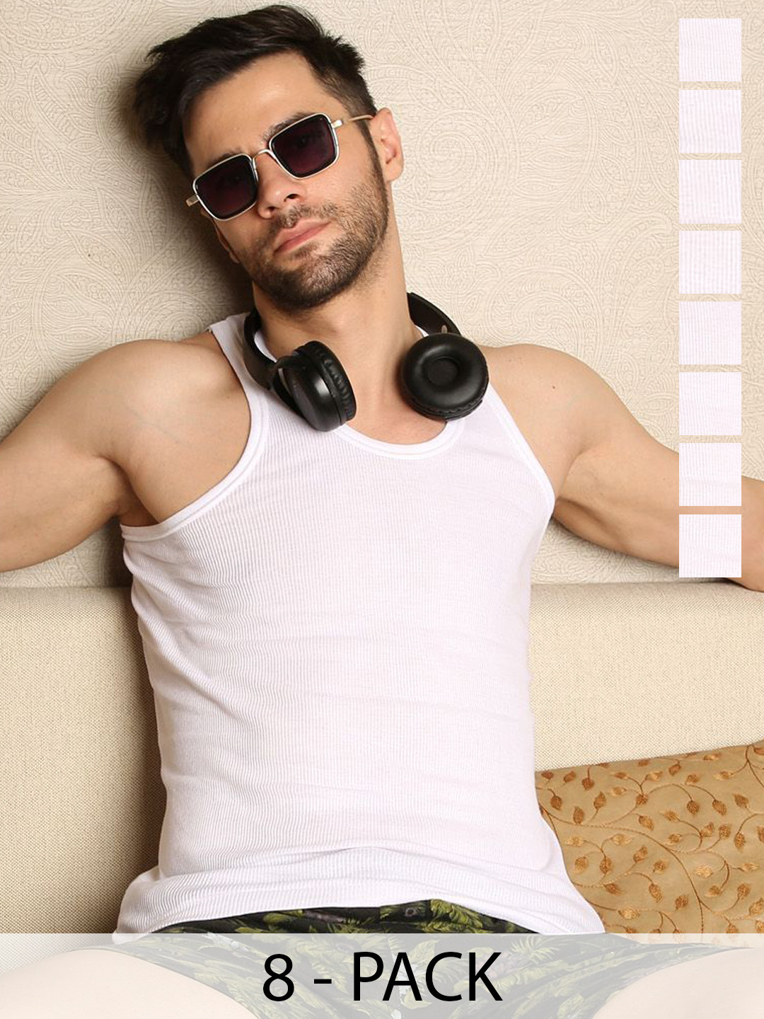 EAZY Men Pack Of 8 Round Neck Derby Vest