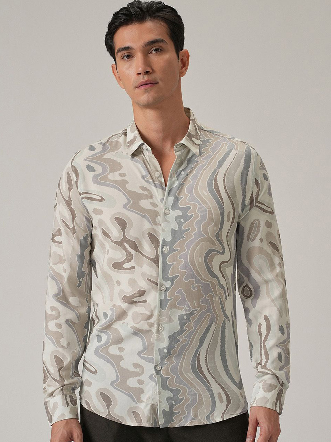 Banana Club Men Marbled Printed Classic Slim Fit Casual Shirt