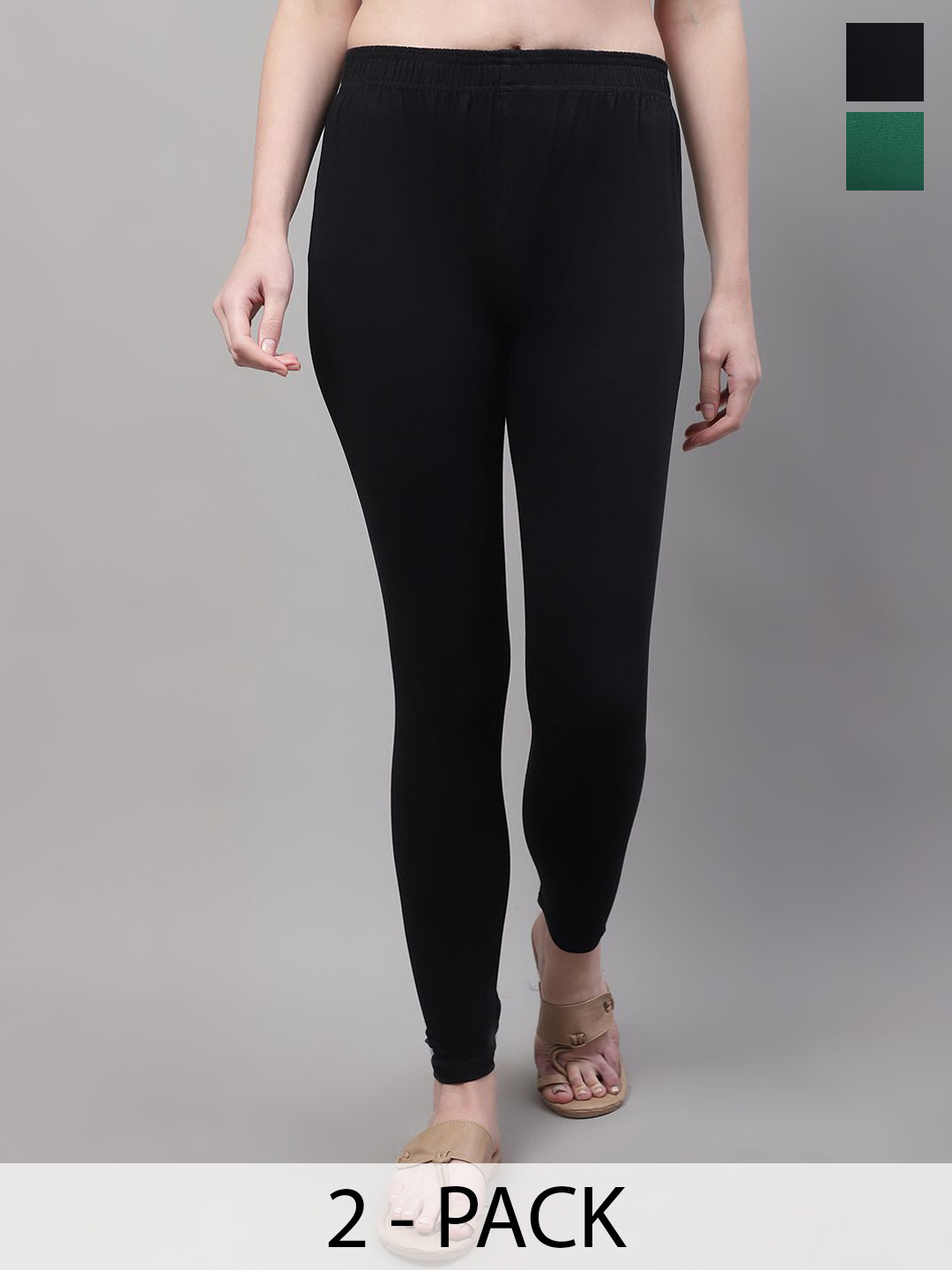 Valles365 by S.C. Women Pack Of 2 Slim-Fit Mid-Rise Ankle-Length Cotton Leggings