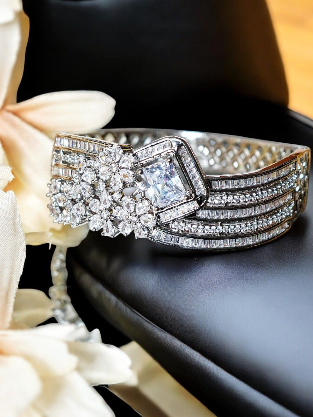 Chaandi Rivaaz Cubic Zirconia Studded Kada Bracelet