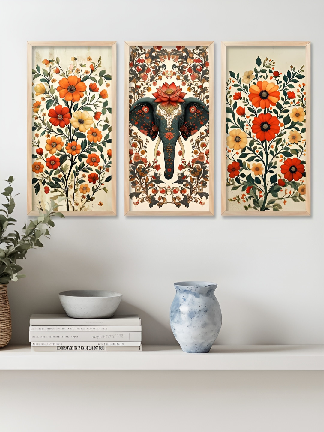 Kotart Wood 3 Pcs Wall Rectangle Paintings Wall Art -19.3x10.2In